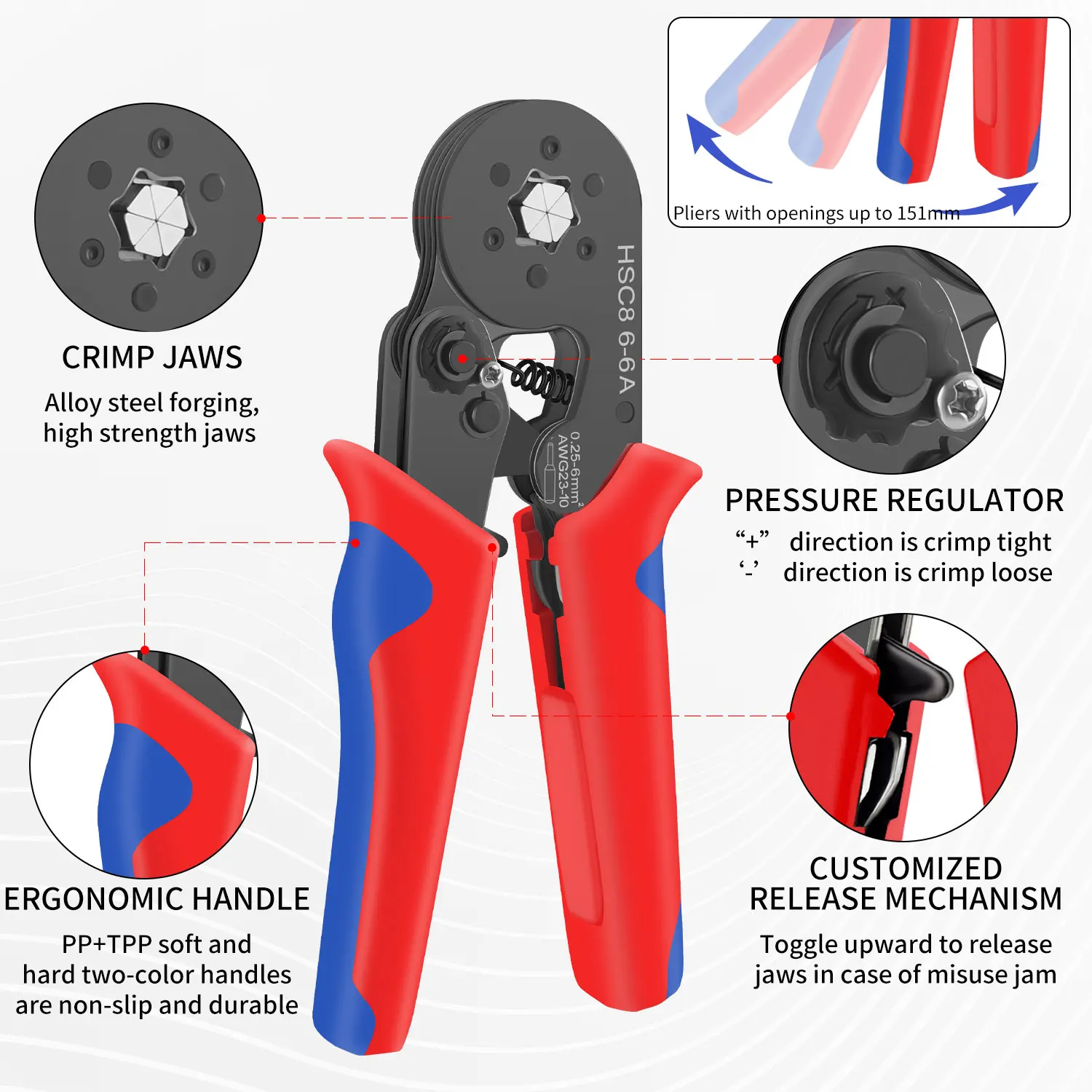 Ferrule Crimping Tool HSC8 6-4/6-6 Electrical Crimper Plier For Wire End Crimp Tube Terminals Electrical Circuit Repair