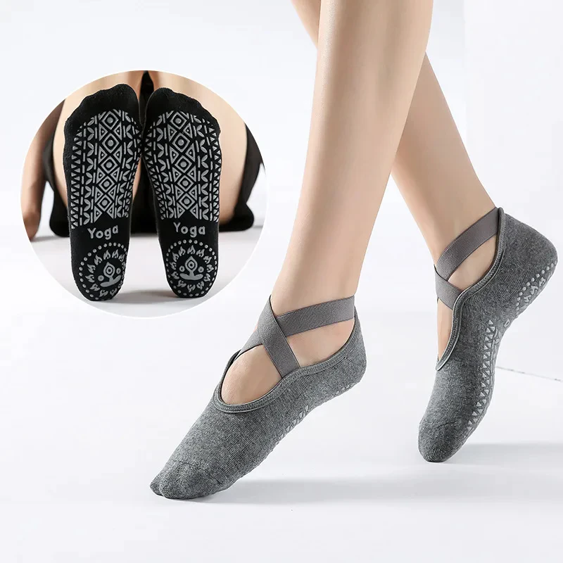 ใหม่ถุงเท้าโยคะผ้าฝ้ายซิลิโคน Anti SLIP BANDAGE พิลาทิสกีฬาถุงเท้าผู้หญิงถุงเท้าบัลเล่ต์เต้นรําถุงเท้าฟิตเนสถุงเท้า