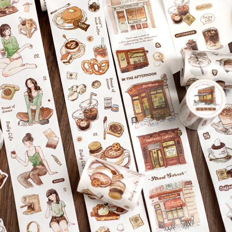 นายกระดาษ 4 สไตล์ 1 ม้วน/กระเป๋ากาแฟ Theme Washi พิเศษน้ํามัน Die Cut เทป DIY คู่มือปฏิทินสมุดภาพกรอบรูปตกแต่ง
