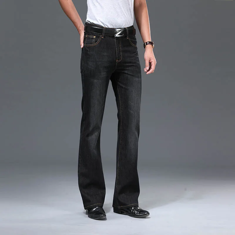 Pantalones vaqueros acampanados de mezclilla para hombre, pantalones vaqueros con corte de bota, cómodos, ligeramente delgados, clásicos, sueltos, informales, azules y negros, corte de bota para hombre