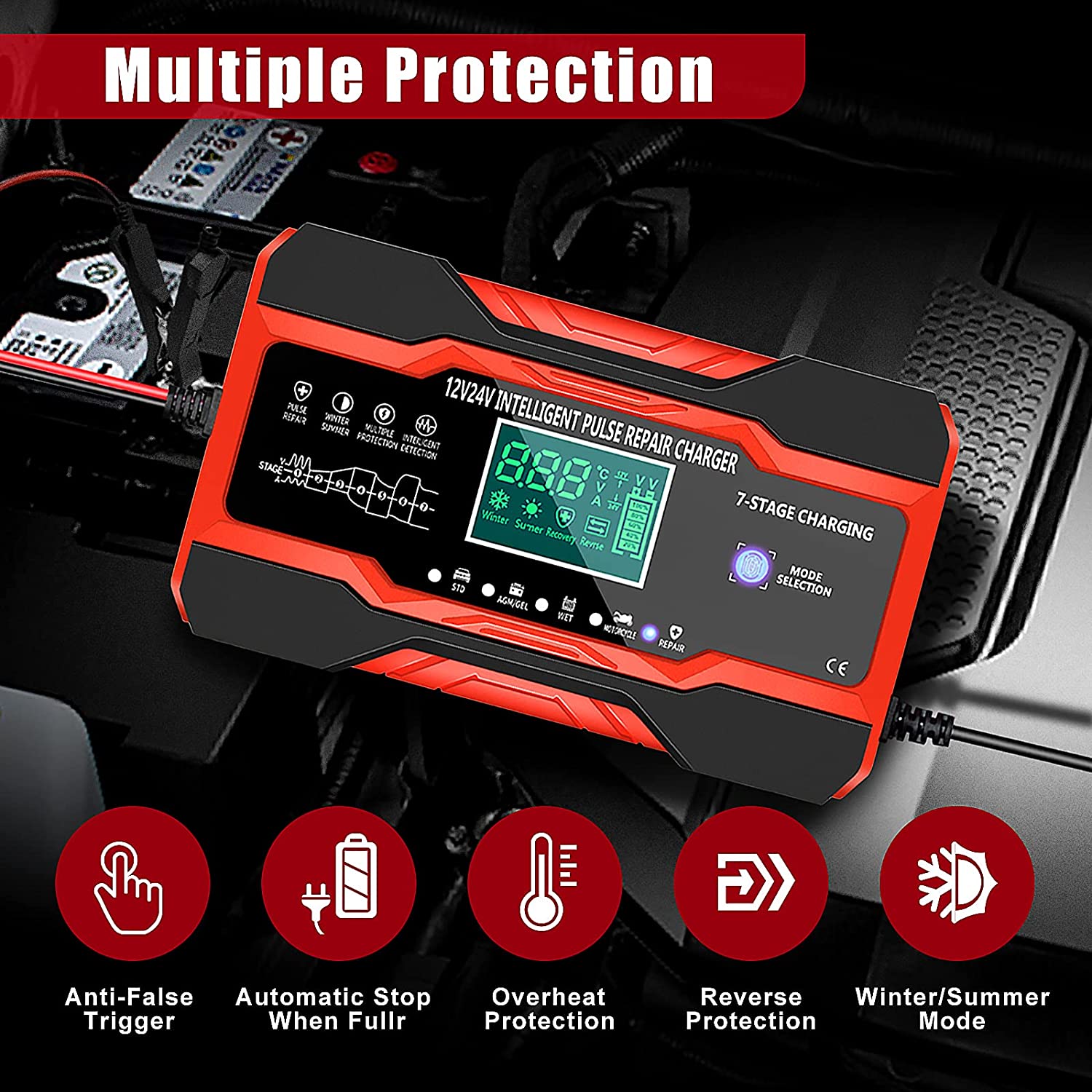 12V-24V Autobatterie ladegerät voll automatisch 12V 10a digitales Autobatterie ladegerät Impuls reparatur für Agm Gel nasse Blei Säure