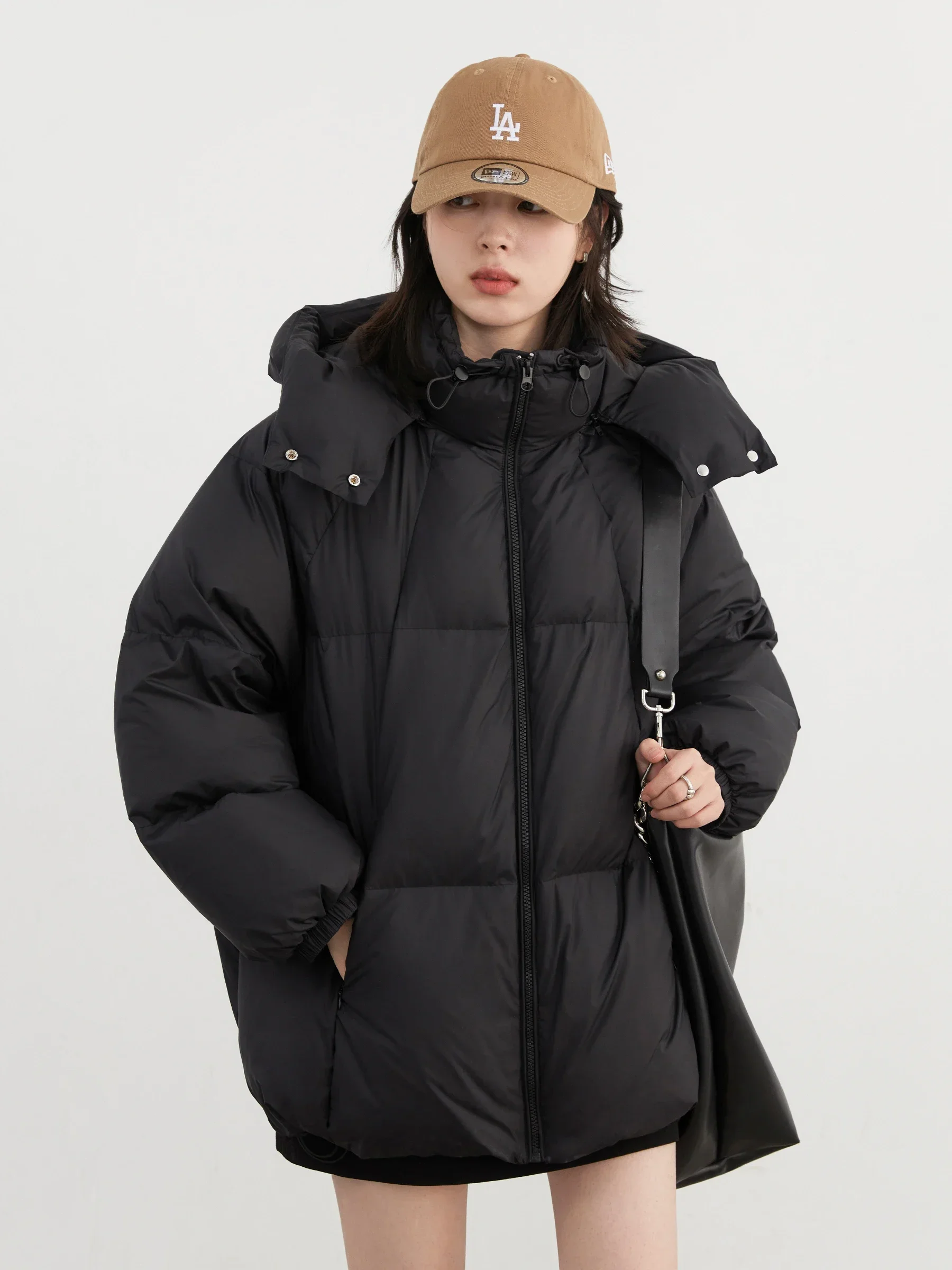 CHIC VEN Damen-Daunenmäntel, lockere feste Kapuze, 90er weiße Entendaunen, weibliche Daunenjacke, mittellang, warme Jacke, Herbst und Winter 2024