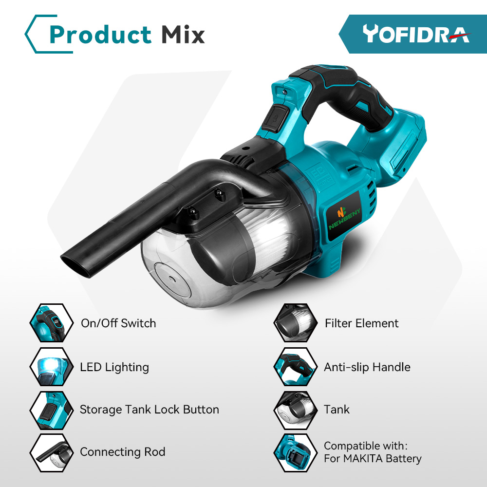 YOFIDRA 1000W Draadloze Elektrische Stofzuiger Efficiënte Oplaadbare Stofvanger Schoonmaken Power Tools Voor Makita Batterij Pin
