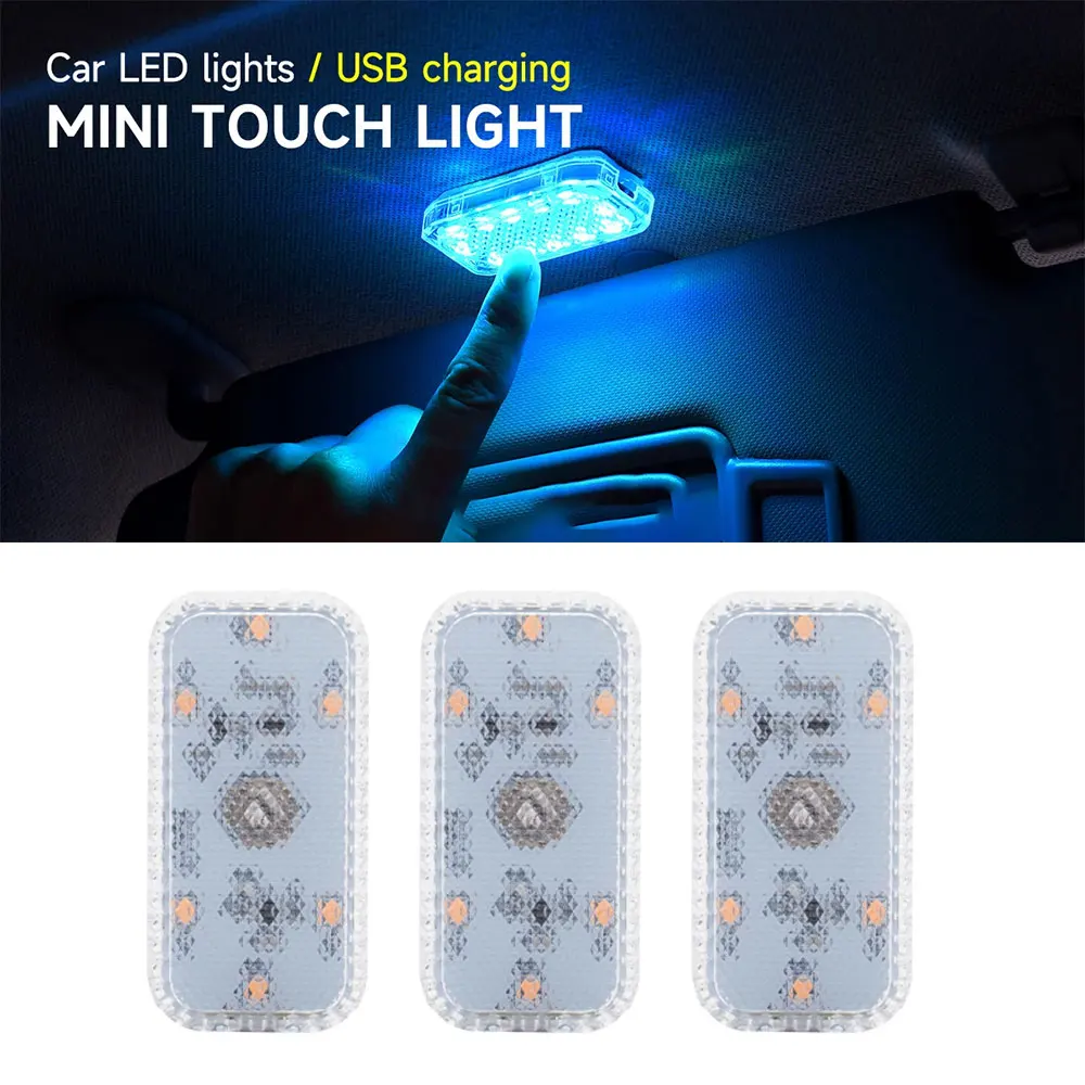 Portable Car Interior Dome Light Finger Touch Sensor Mini LED Reading Lamp Car Roof Magnets USB Charging Atmosphere Lamp