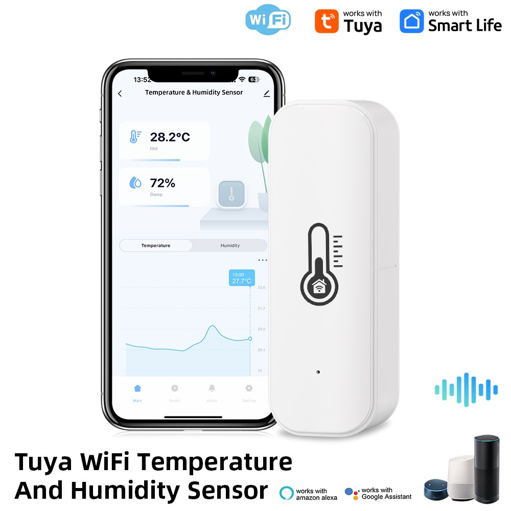 Датчик температуры и влажности Tuya Wi-Fi для комнаты с аккумулятором, совместимый с приложением Alexa Google Home