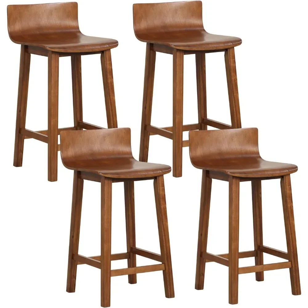 24.5" Bar Stools Set of 4, Counter Height Bar Stools w/Low Back & Footrest, Farmhouse Wooden Bar Dining Chairs, Armless Wood