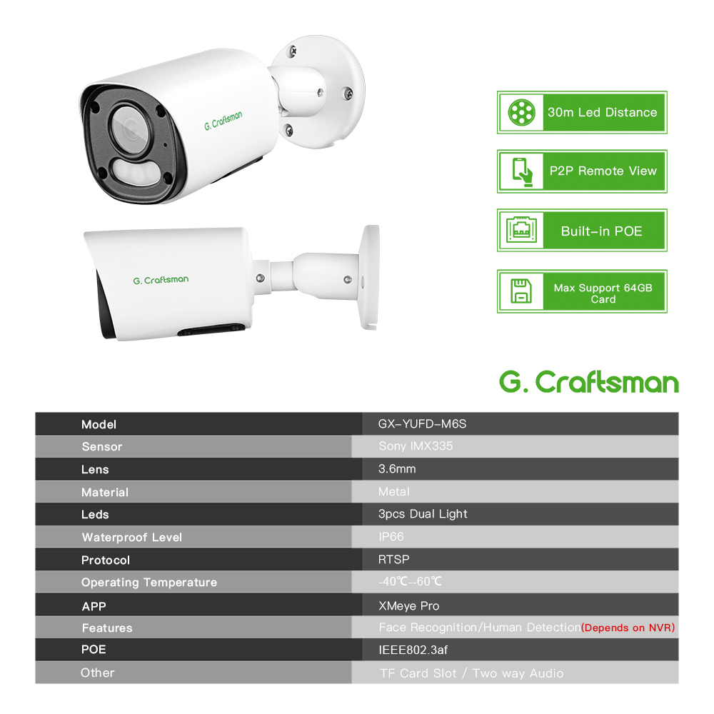 Система видеонаблюдения G.Craftsman IP камера XMeye YU 6MP POE с поддержкой TF-карты