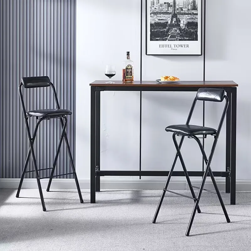 Portable Folding Bar Chairs High Foot Counter Chair with Backrest Compact Reception & Fishing Seat Lightweight Bistro Stools