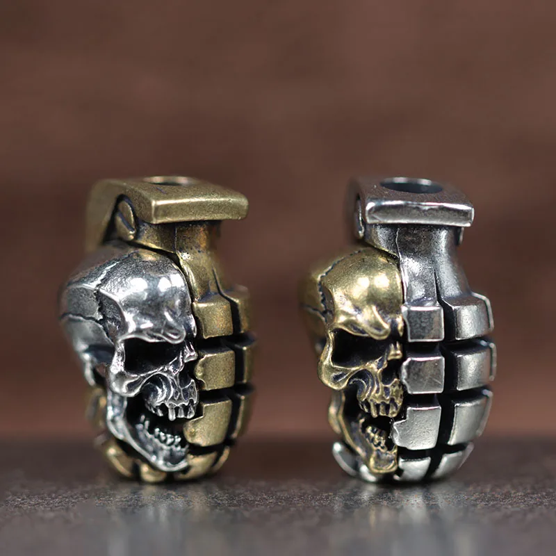Dual Color Skull Grenade Brass Knife Beads EDC DIY Paracord Woven Bracelets Lanyard Pendants Accessories Outdoor Tool Hangings