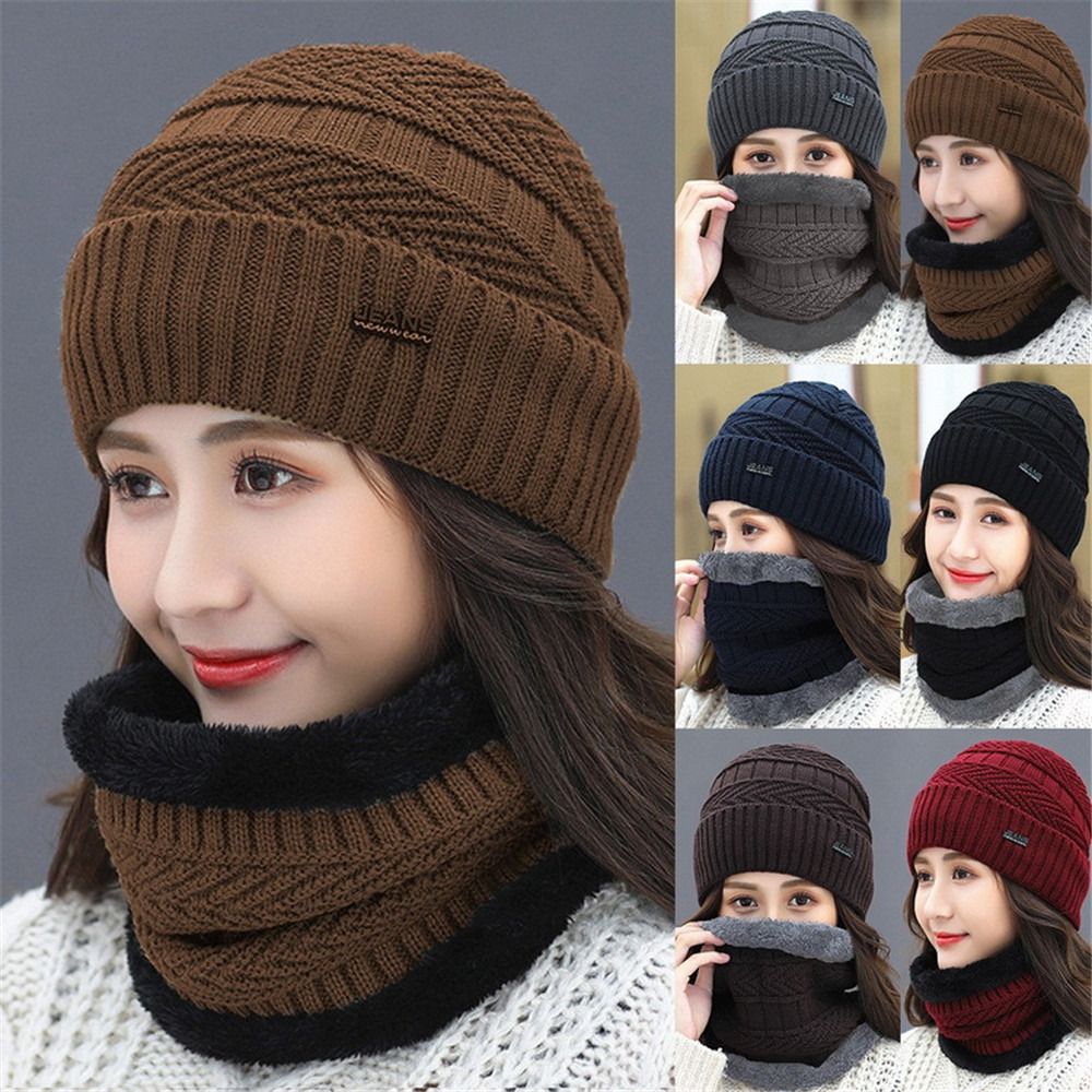 Mannen Vrouwen Winter Beanie Muts Sjaal Casual Thermische Fleece Gebreide Muts Zachte Warme Bivakmuts Wol Halswarmer Sjaal Cap