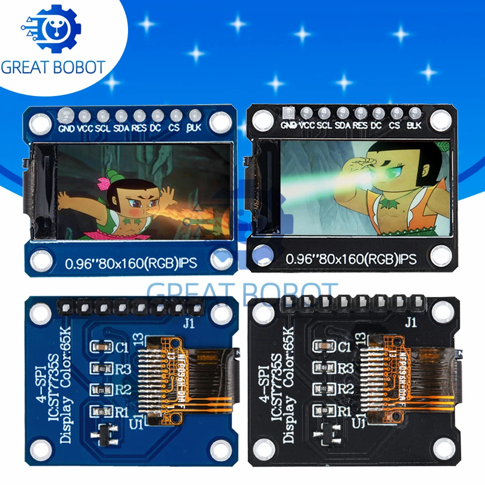 BS TFT 디스플레이 0.96 인치 IPS 8P SPI HD 65K 풀 컬러 LCD 모듈, ST7735 드라이브 IC 80x160 (OLED 아님), 아두이노 블랙