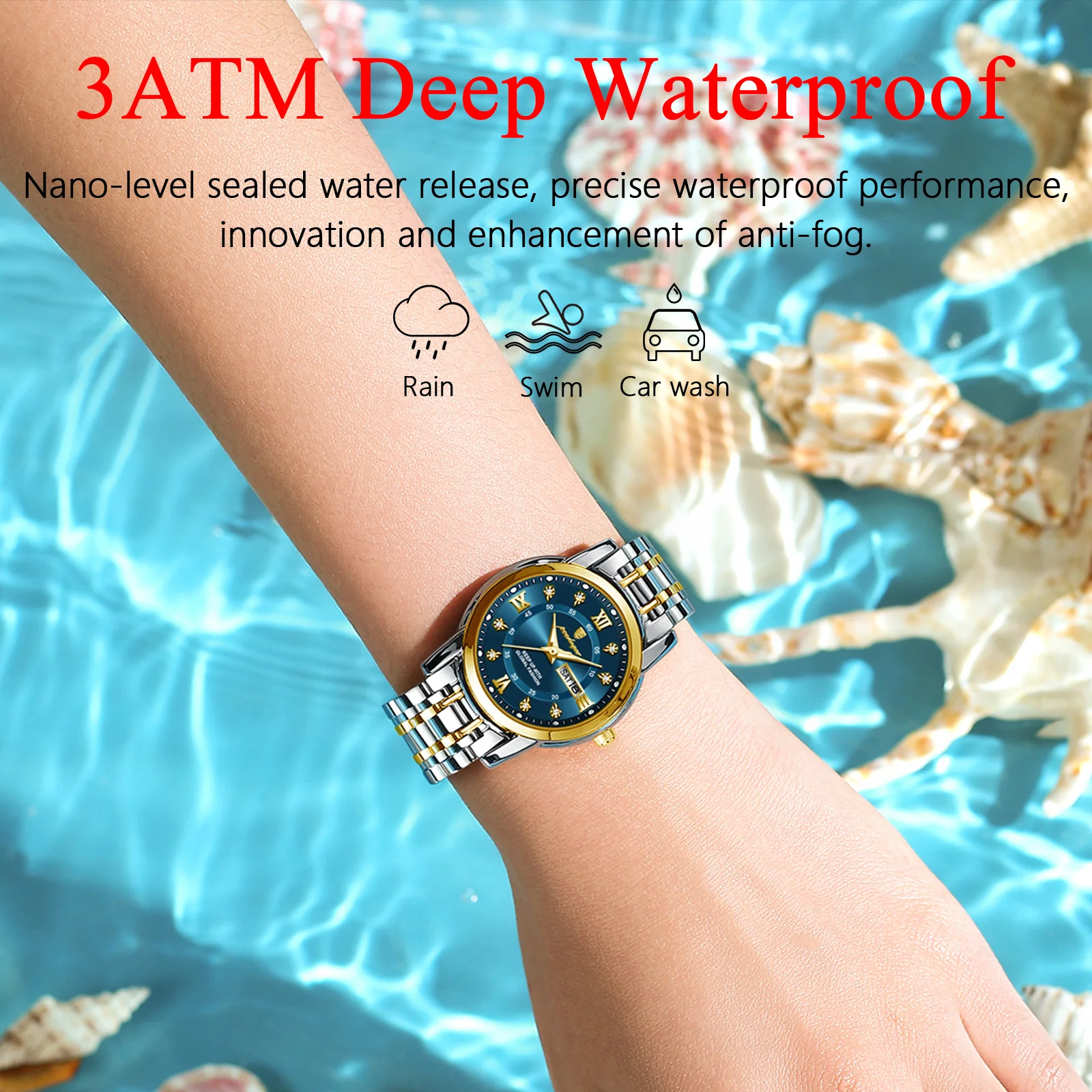 Reloj de pulsera POEDAGAR para mujer, reloj de cuarzo de lujo para mujer, resistente al agua, de acero inoxidable, luminoso, con fecha y semana, reloj de vestir para mujer