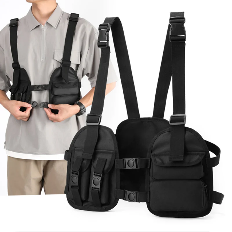Funkcjonalna Taktyczna Torba na Klatkę Piersiową Treningowa Podróżna Kamizelka Plecak Oxfordowa Kamizelka Torba do Przechowywania Unisex Chest Rig Torba Hip Hopowa Kamizelka Plecak