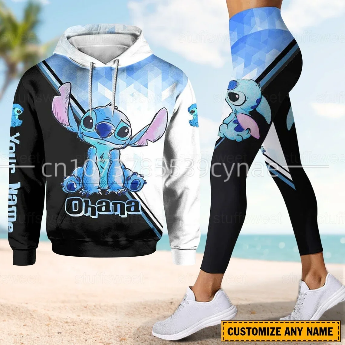 Disney stitch 3d moletom com capuz leggings conjunto feminino terno com capuz stitchyoga calças moletom moda mickey terno esportivo
