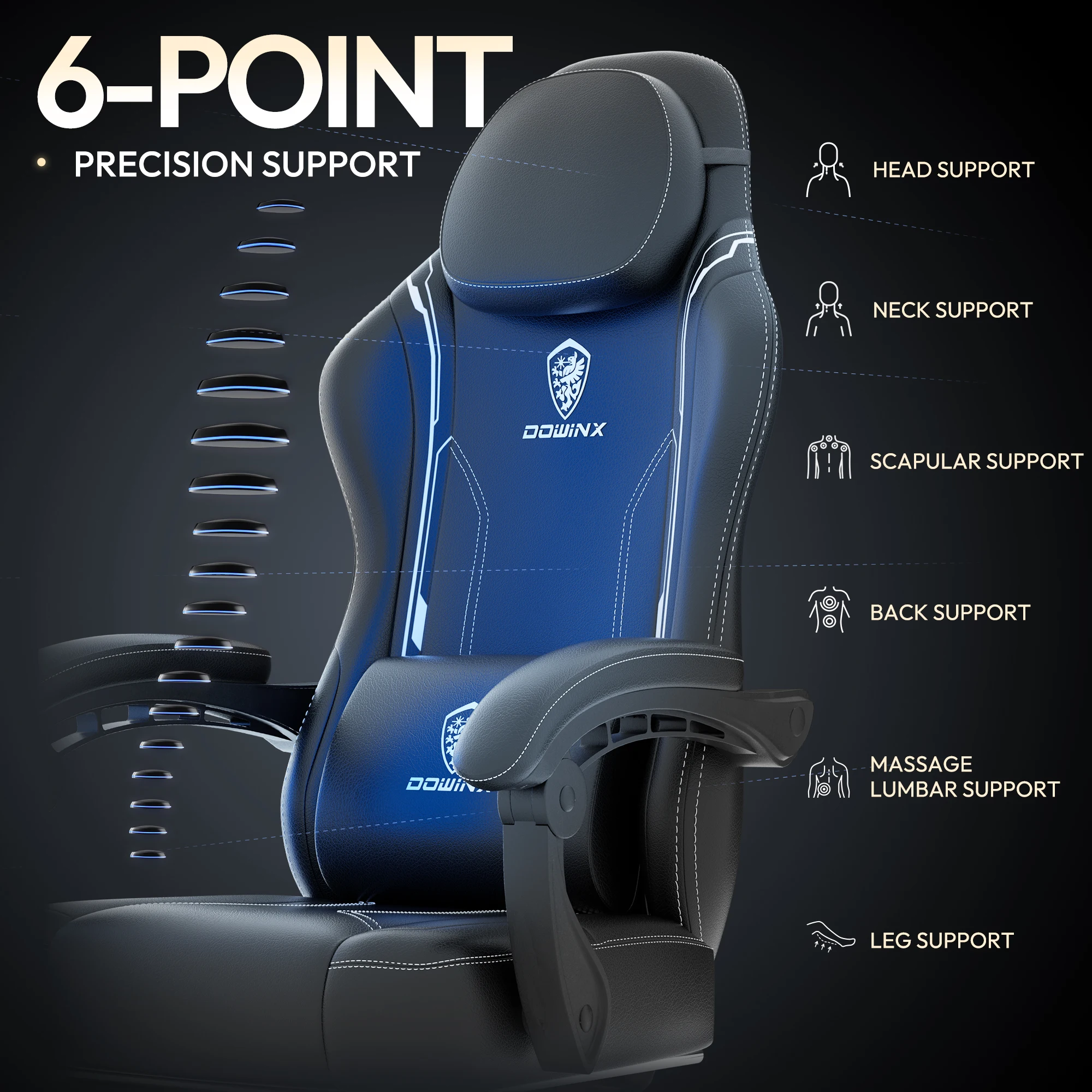 Sedia da gaming Dowinx con cuscino a molle insacchettate, sedia da gioco ergonomica con supporto lombare per massaggi e poggiapiedi per adulti