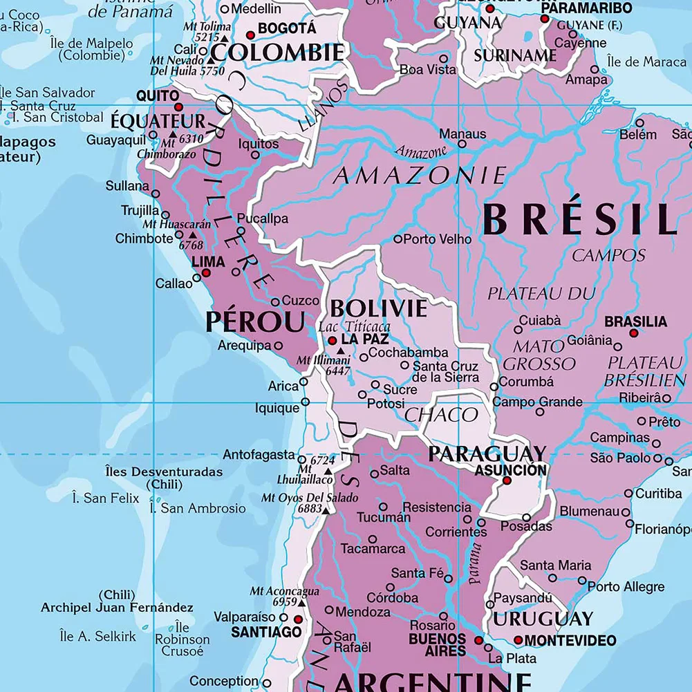 In Franse kaart van de wereld Poster Polyester Stof Doek Muurschildering Kantoor Schoolbenodigdheden Woondecoratie Carte Du Monde