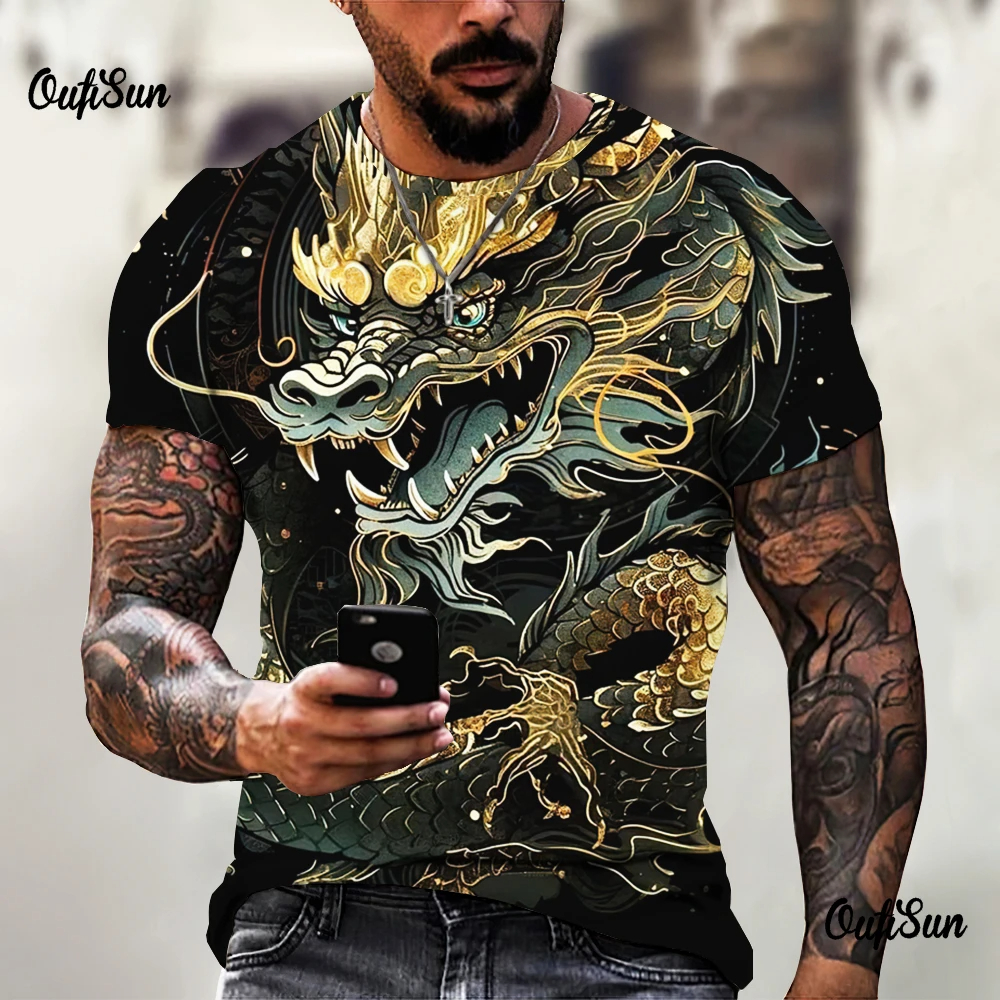 Camiseta con estampado de dragón para hombre, camisa de manga corta con estampado 3d de animales, ropa de calle de gran tamaño, Tops informales de verano