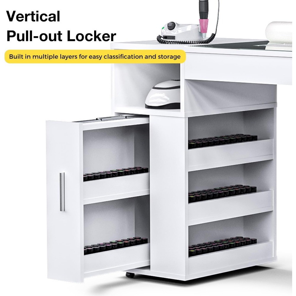 Nail Tables.Manicure Table Nail Desk for Nail Tech with Glass Top&Wrist Rest, Acetone Resistant  Table Station with2Dust Bag