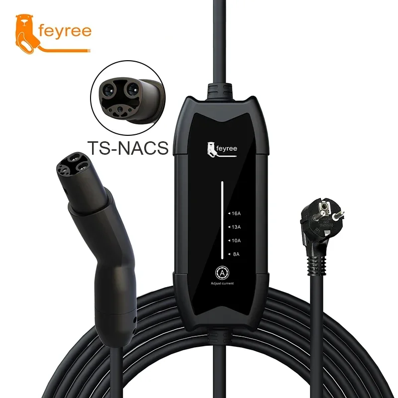 Foyree-cargador EV portátil, estación de carga de 3,5 kW, corriente ajustable de 16A, carga rápida con enchufe NACS, Compatible con coches Tesla