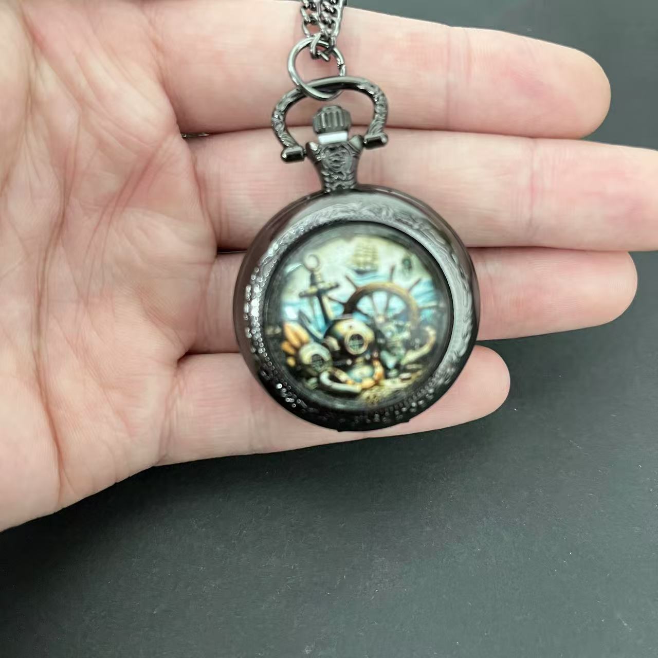 Relógio de bolso de quartzo com design de âncora de veleiro náutico exclusivo vintage, com pingente de colar de corrente, ótimo presente para crianças, homens