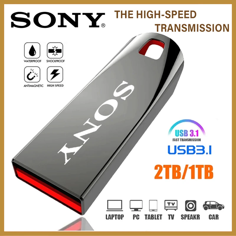 SONY Flash Drives 2TB Usb 3,0 Mini Pendrive de Metal de alta velocidad 1TB 512GB Stick Unidad portátil Memoria impermeable almacenamiento U disco