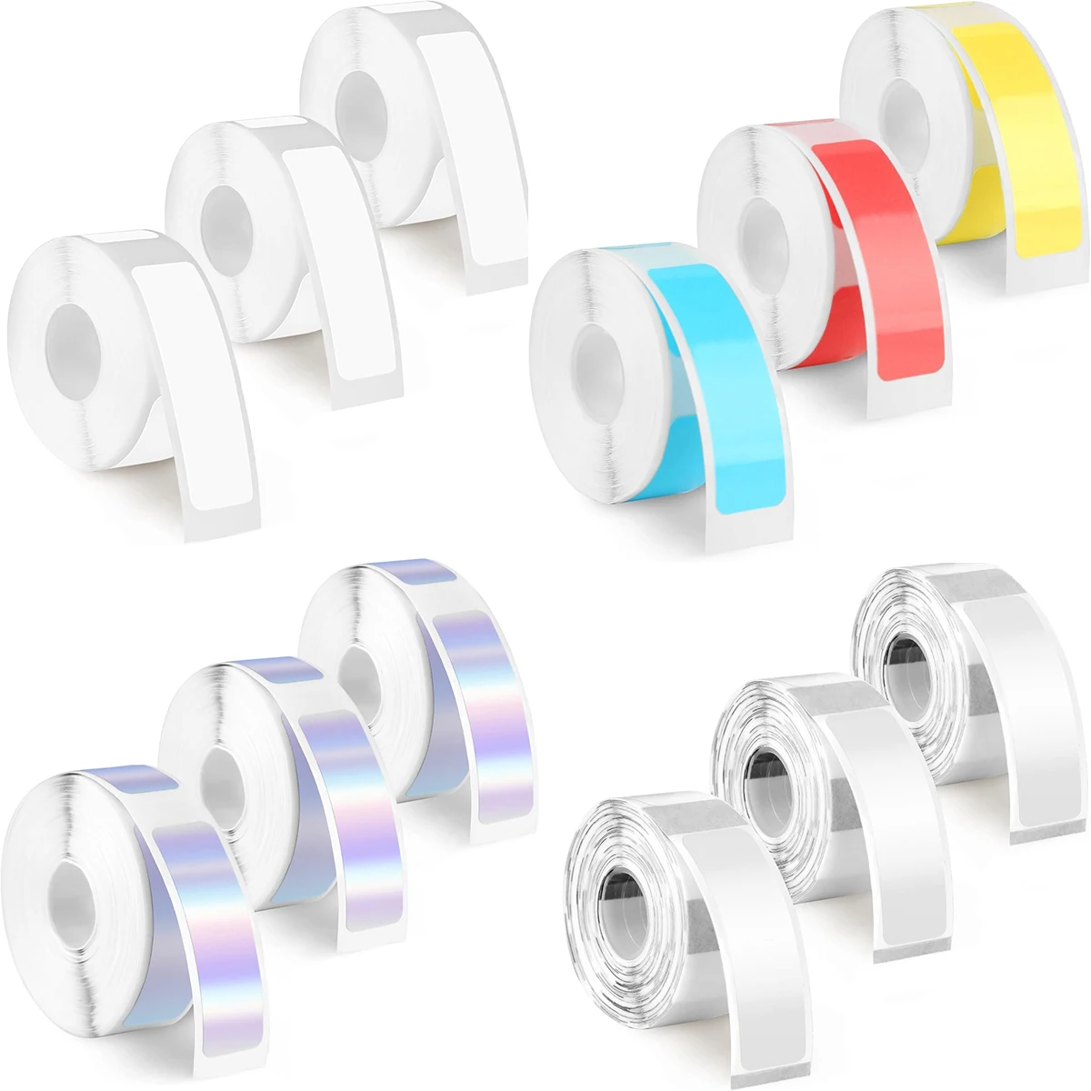 P12 Multi-Size Thermal Labels Clear/Holographic Self-Adhesive Phomemo D30/Q30/Marklife Kitchen/Office/Warehouse/Shipping/Gifts