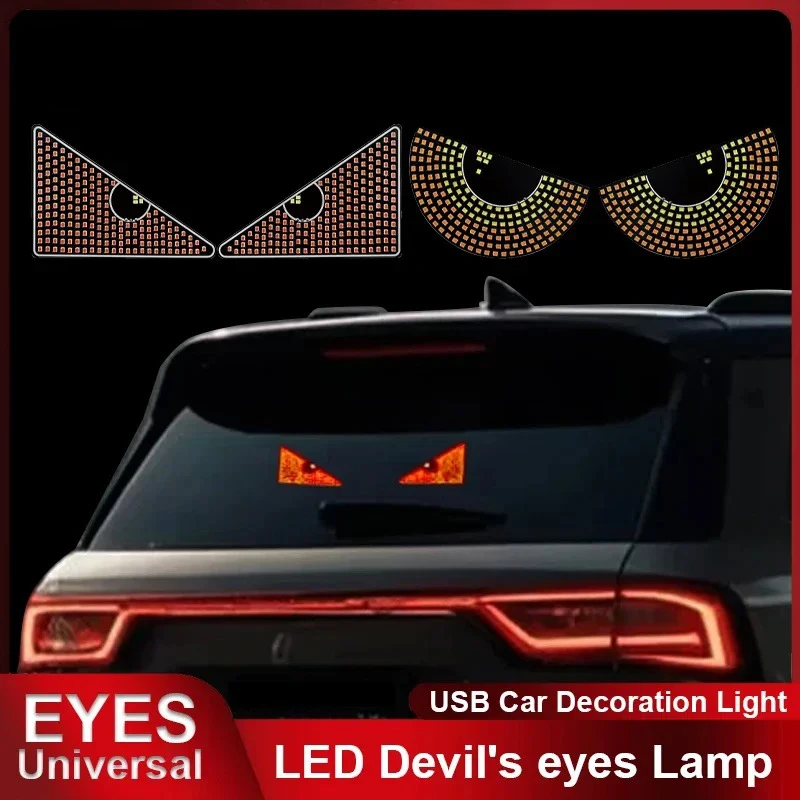 Devil‘s Eyes LED Light Warning Strobe Lights Vehicle Signal Lights Matrix Panel Light USB Plug-in Decorations for Car Windshield