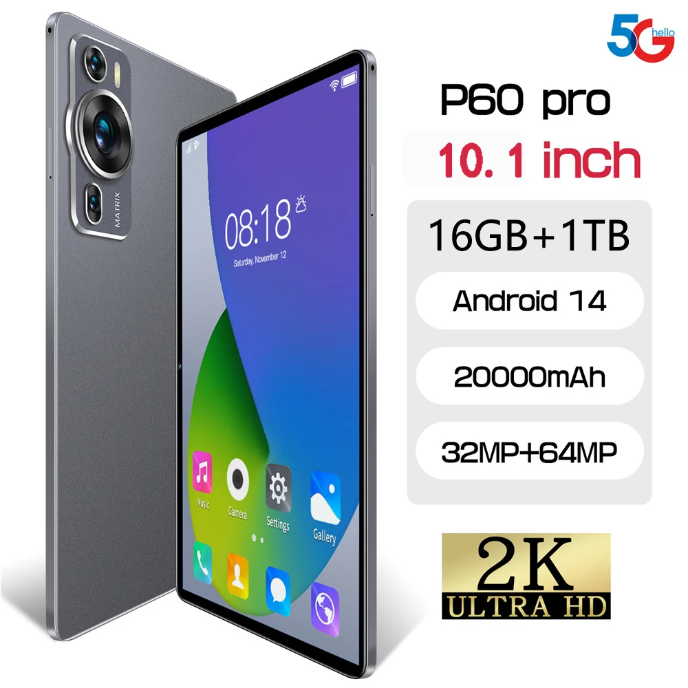 Nieuwe Originele P60 Pro 4G 5G Dual Sim Tablet Android 14 kids Tablet 10.1 ''HD Scherm 20000 mAh 22 GB + 2 TB Tab Tabletten PC Met toetsenbord