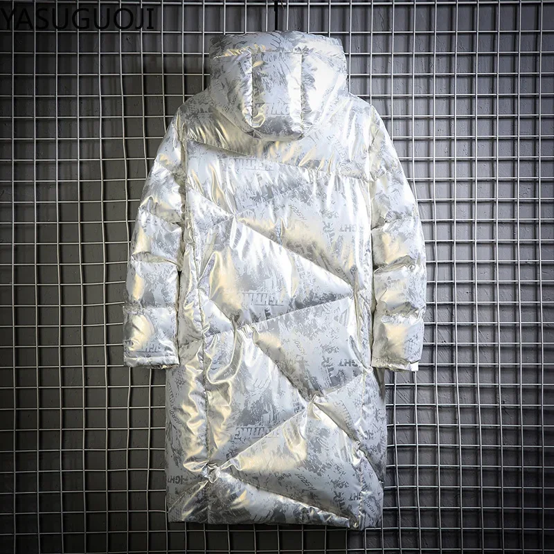 YASUGUOJI Winter Männer Jacke Dicke Warme Parka Jacken Silber Helle Farbe Lange männer Mit Kapuze Baumwolle Jacke Plus Größe Parkas mantel
