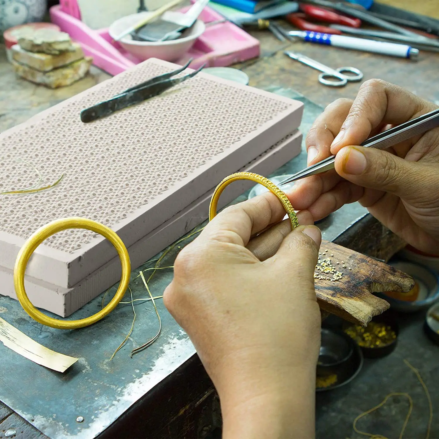 Square Honeycomb Refractory Bricks for Gold Silver Copper Jewelry Welding Processing Round Welding Plate with Heat Insulation
