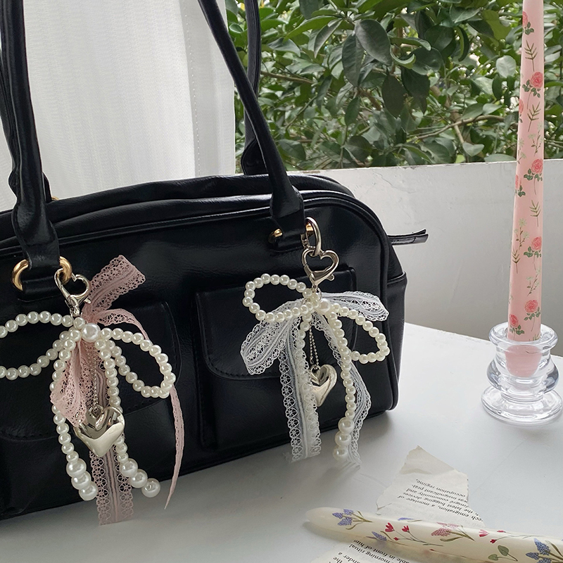 2024 ใหม่Sweet Pearl Bowพวงกุญแจหัวใจลูกไม้จี้พวงกุญแจรถเกาหลีY2Kความงามสาวกระเป๋าจี้อุปกรณ์เสริมของขวัญ