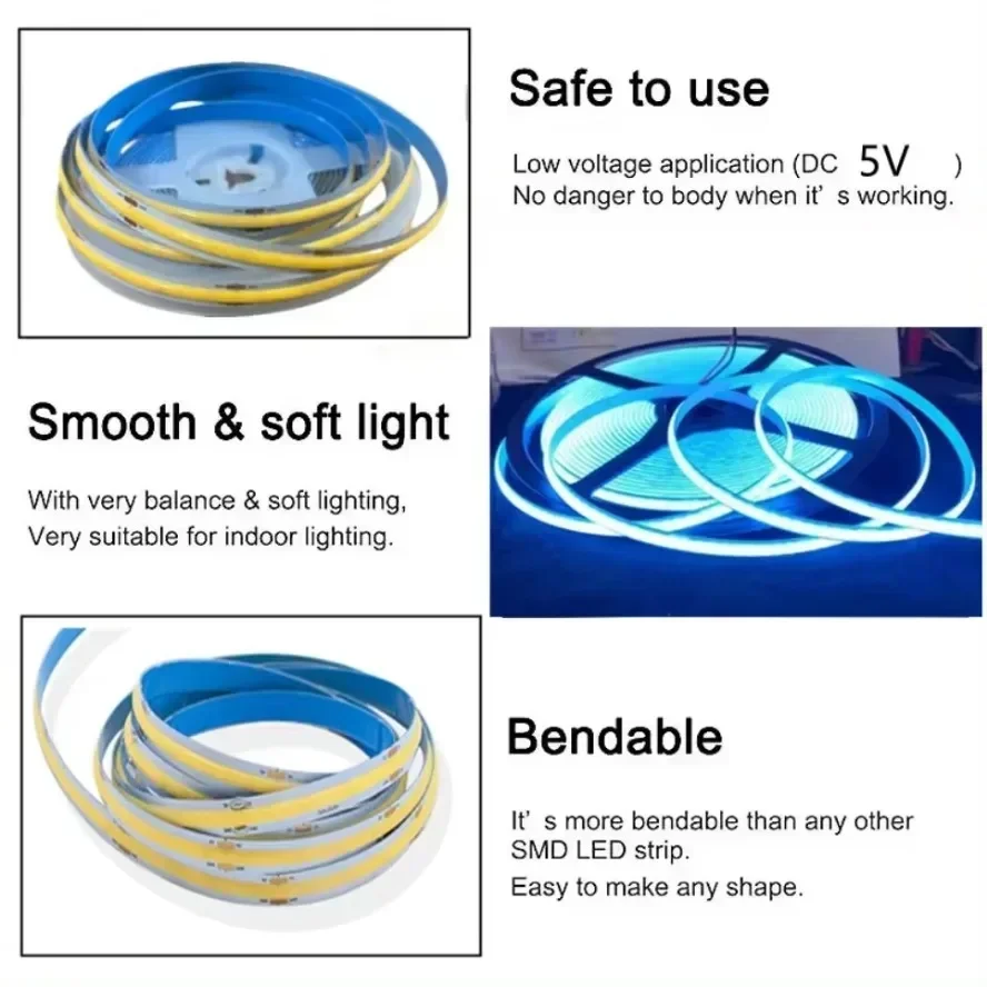 Tira de luces LED USB multicolor de 5V, interruptor COB, Sensor táctil, lámpara regulable, cinta, retroiluminación de espejo de TV, iluminación nocturna para cocina y habitación