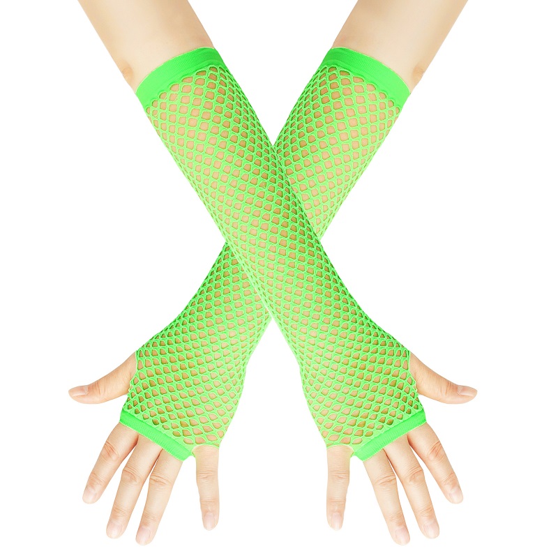 Nuevos guantes de malla, guantes de rejilla de neón, mitones, ropa transparente negra y roja, vestido elegante para mujeres, chicas sexis, guante de baile gótico Punk