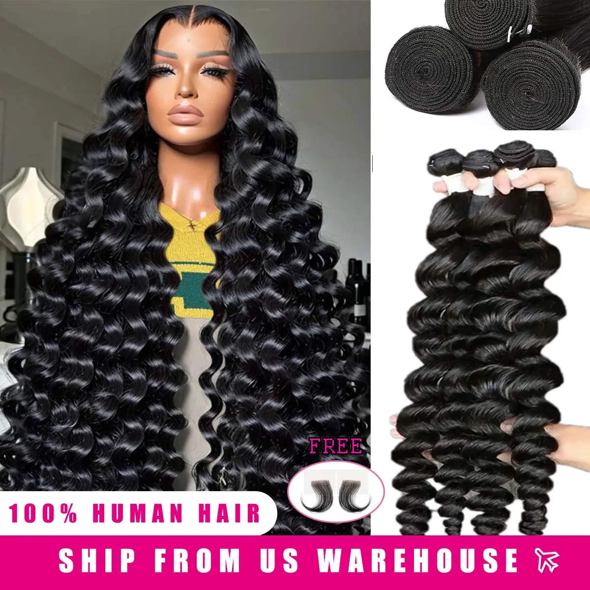 16a onda profunda solta pacotes de cabelo humano 30 34 Polegada virgem cru 100% cabelo humano onda água natural preto pacotes extensões negócio
