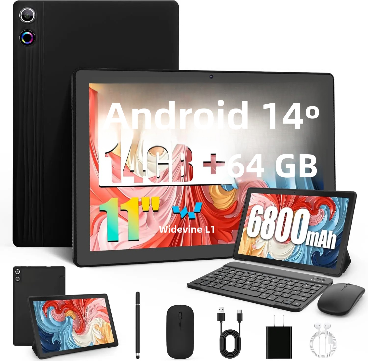 Urao 11 Polegada tablet android 14gb ram 64gb rom 6800mah ips hd tela de toque com teclado capa protetora mouse stylus 8 em 1 kit