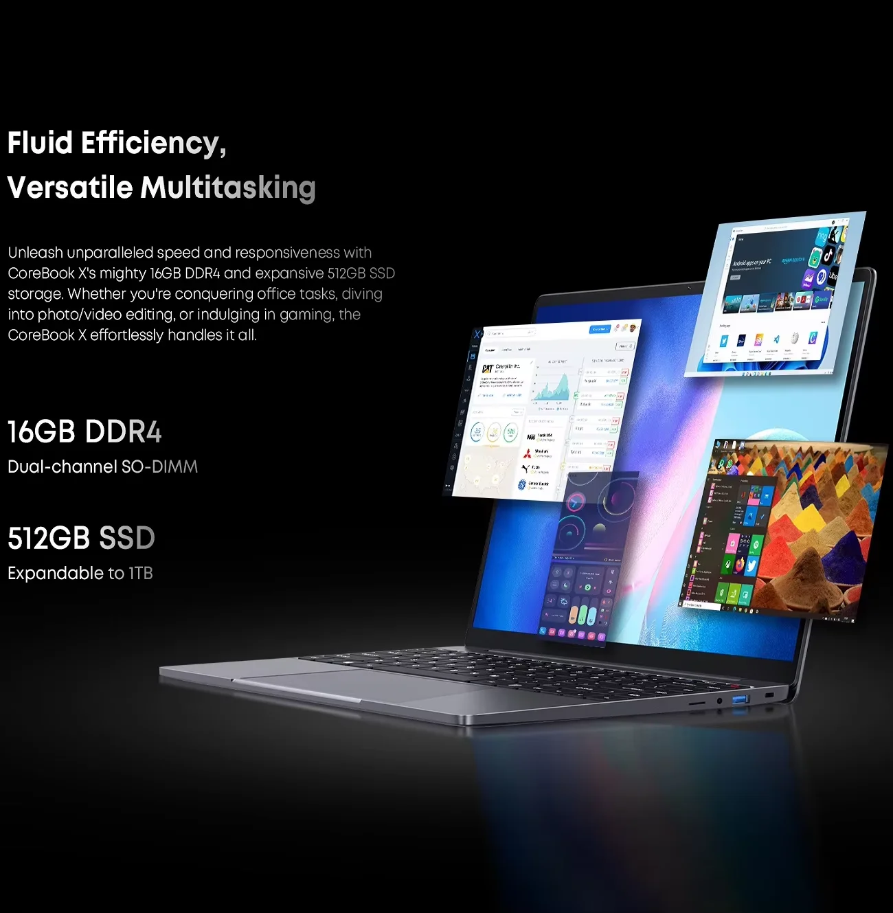 CHUWI CoreBook X Gaming Laptop 14 Polegadas 2160*1440 Intel Core i5-12450H 16GB DDR4 512GB SSD Teclado Retroiluminado Windows 11 WiFi 6 BT5.2 46.2Wh Bateria