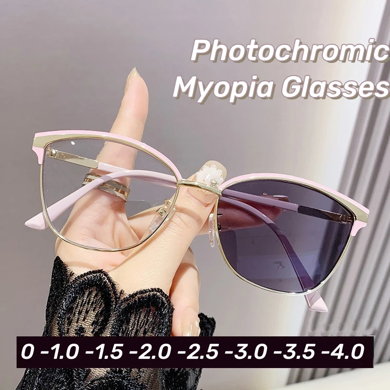 Gafas fotocromáticas de ojo de gato personalizadas para miopía, montura grande, gafas que cambian de Color, gafas Retro antiluz azul para cerca de la vista
