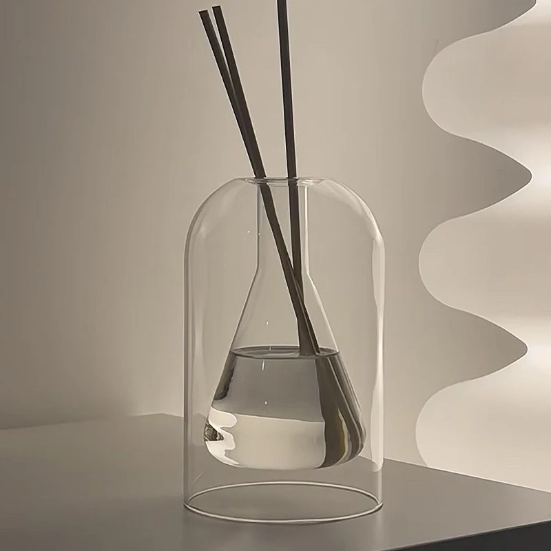 Botella difusora de aromaterapia, aceite esencial de vidrio con difusores, varillas, contenedores de almacenamiento, decoraciones modernas transparentes para el hogar