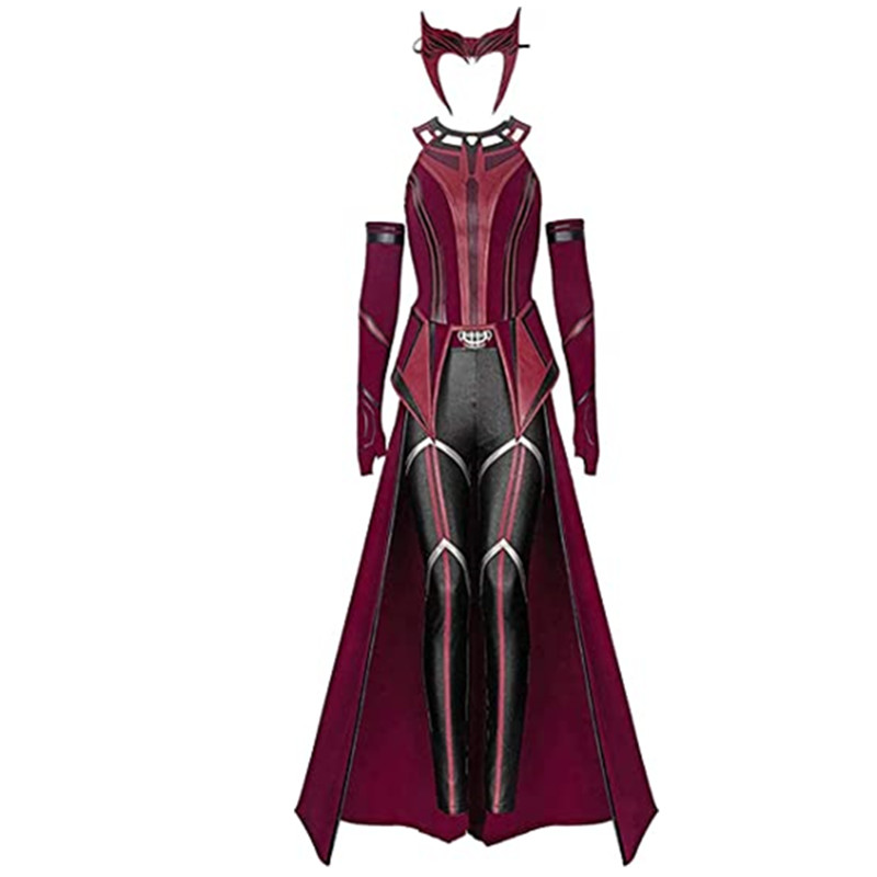 Disfraz de bruja escarlata Maximoff Wanda Vision, tocado, capa y pantalones, conjunto completo, accesorios de Halloween