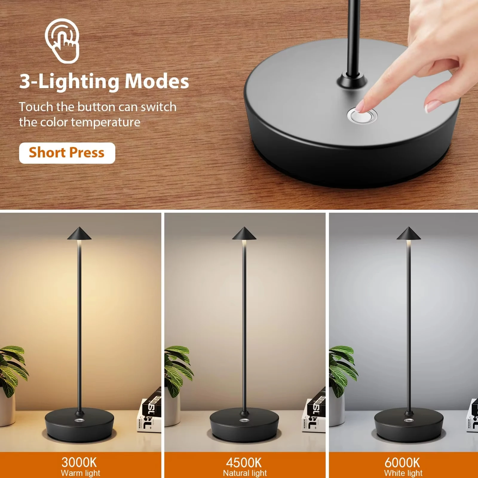 LED キノコスパイクテーブルランプタッチ三色調光可能なデスクトップ装飾ランプ充電式テーブルランプバーホテル雰囲気照明