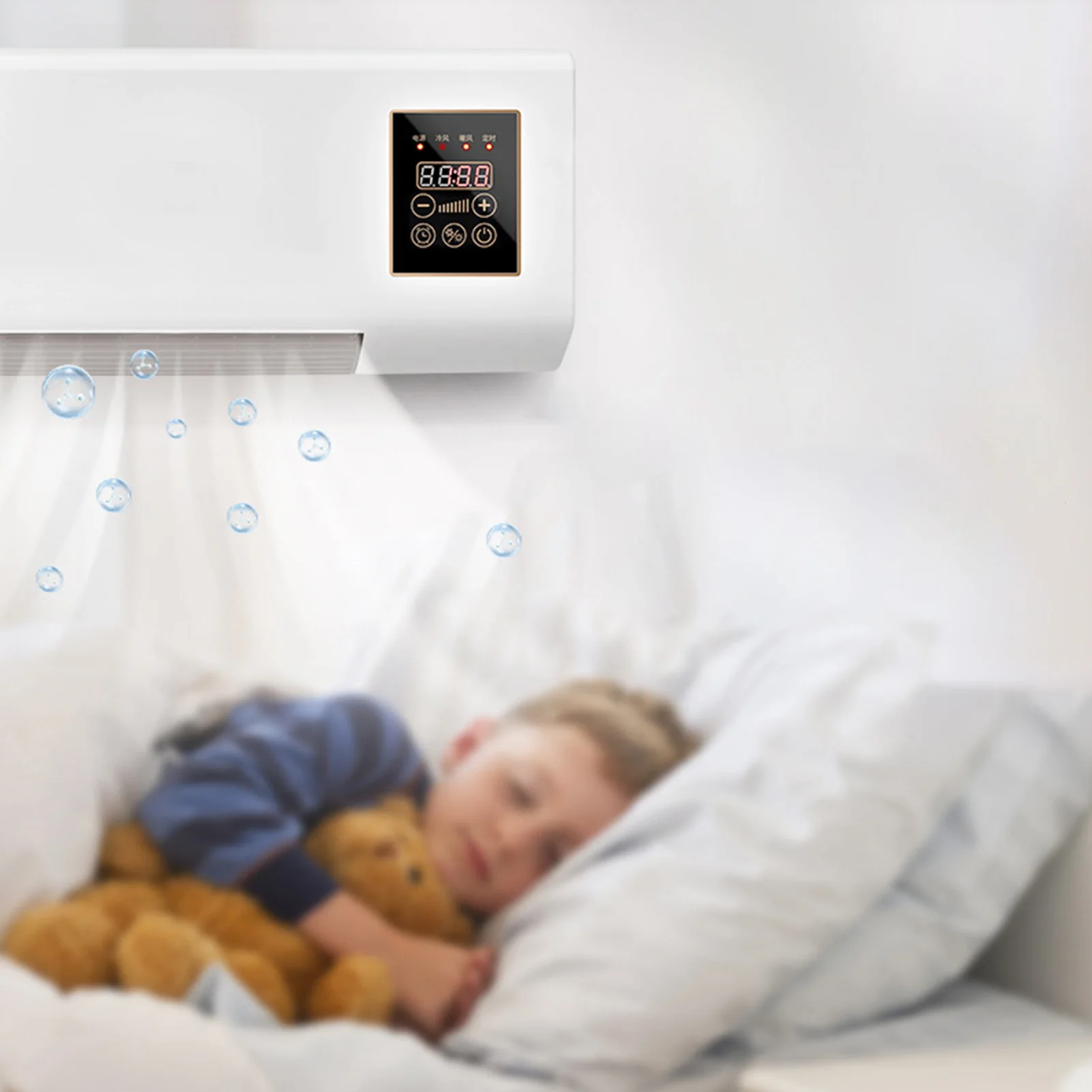 Mini ar condicionado de parede com aquecimento de temperatura constante ABS e PP resfriamento e aquecimento rápido para sala de estar