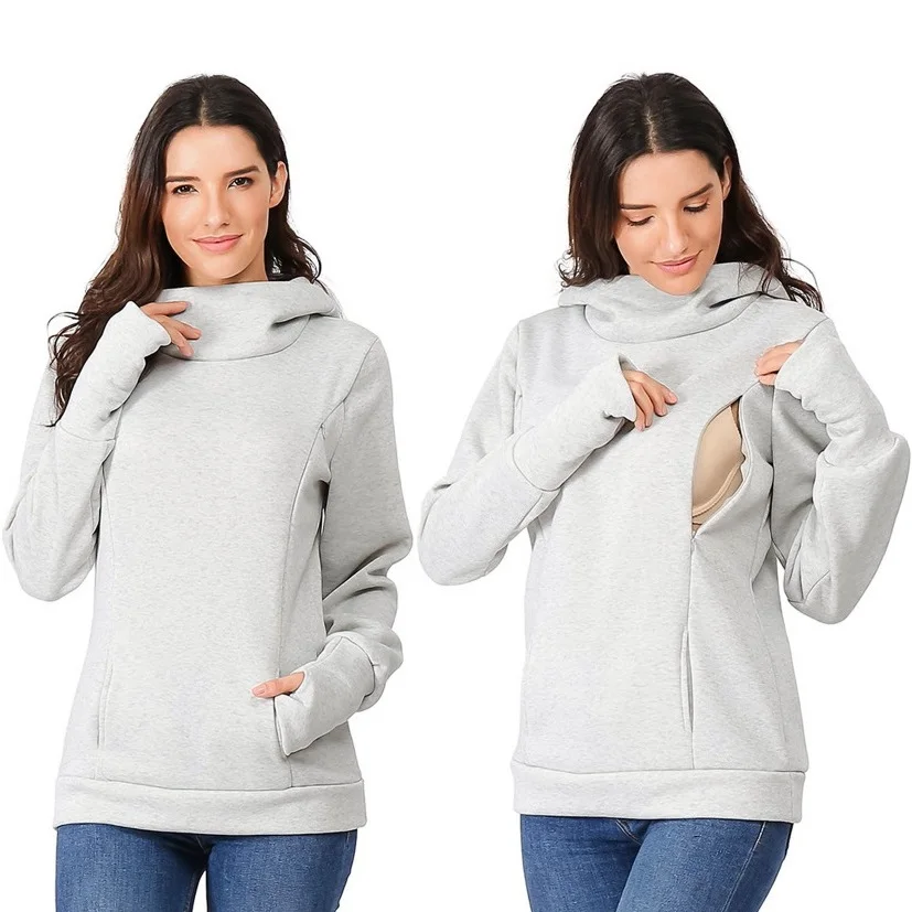 ผู้หญิงขนแกะพยาบาลคลอดบุตรเสื้อให้นมบุตรเสื้อ Momy Hoodie Kangaroo พร้อมกระเป๋าเสื้อผ้าสตรีมีครรภ์