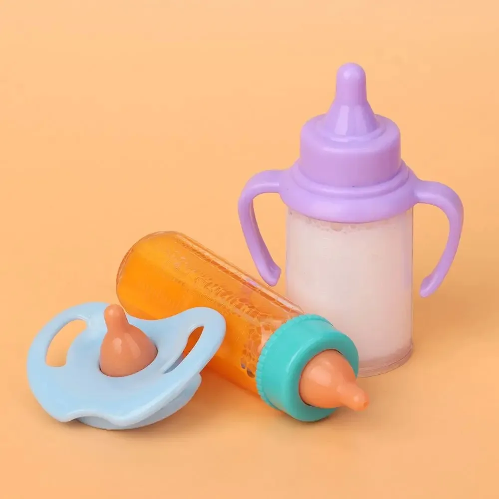 おしゃぶりよだれかけ付きプラスチック製マジックミルクジュースボトル、新生児人形、乳首ボトル、ドールハウスおもちゃ、生まれ変わったアクセサリー、18インチ