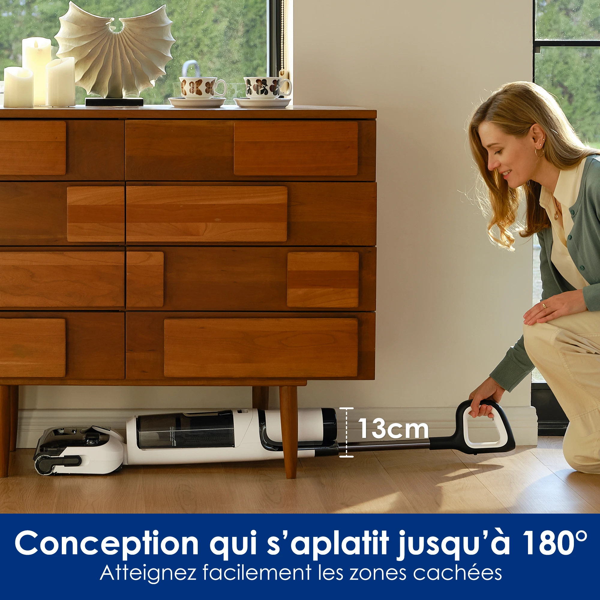 Tineco Floor One Stretch S6 Aspirateur Eau et Poussière Laveur de Sols Conception Plate à 180° Hauteur compacte de 13 cm Auto-Nettoyage Nettoyage des Bords sur Trois Faces Flashdry à 70℃ en 5 Min