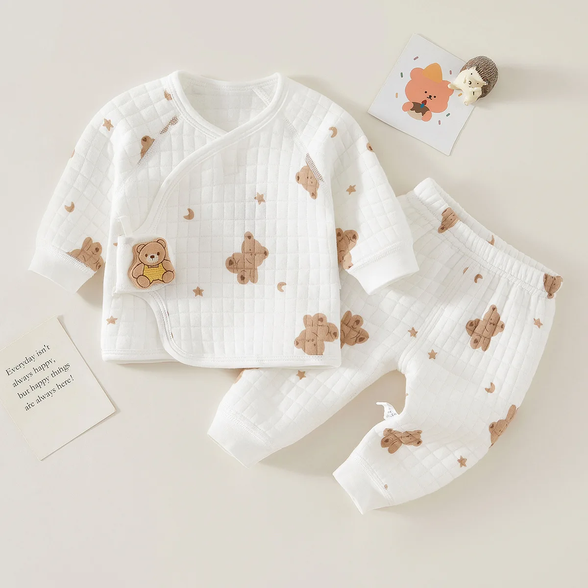 Ropa interior térmica de otoño e invierno, conjuntos de ropa para bebés, conjuntos de pijamas para niños y niñas, ropa de dormir cálida para bebés, ropa para niños con oso de dibujos animados