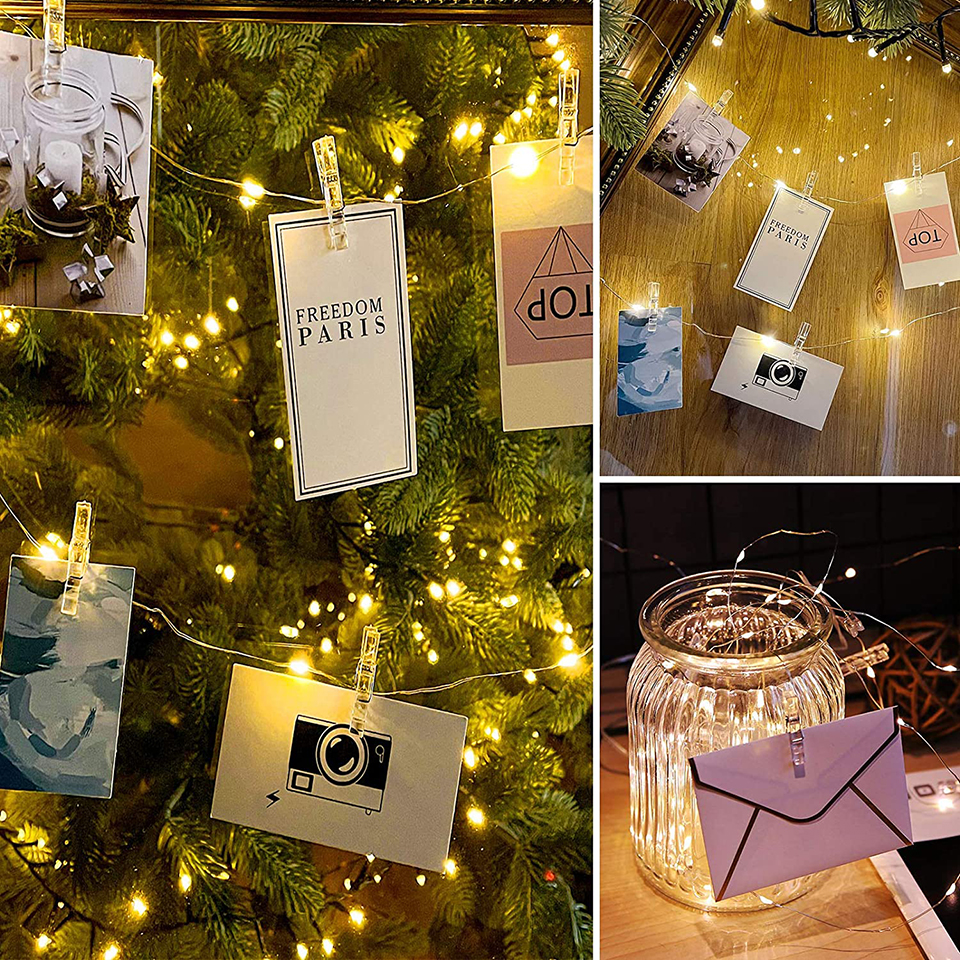 LED String Light ภาพคลิปไฟ Fairy 10M USB แบตเตอรี่ดําเนินการต้นคริสต์มาสตกแต่ง Garland งานแต่งงาน 2025 ใหม่ปีตกแต่ง