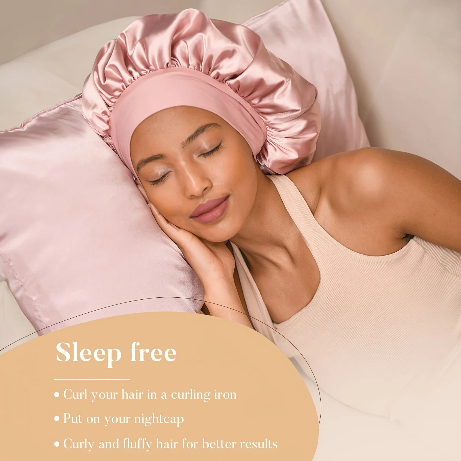 2 個ヒートフリーヘアカーラーサテンシルク睡眠キャップセットヘッドラップナチュラルカーリーヘアロングヘアケアウェーブ睡眠カーリングツール
