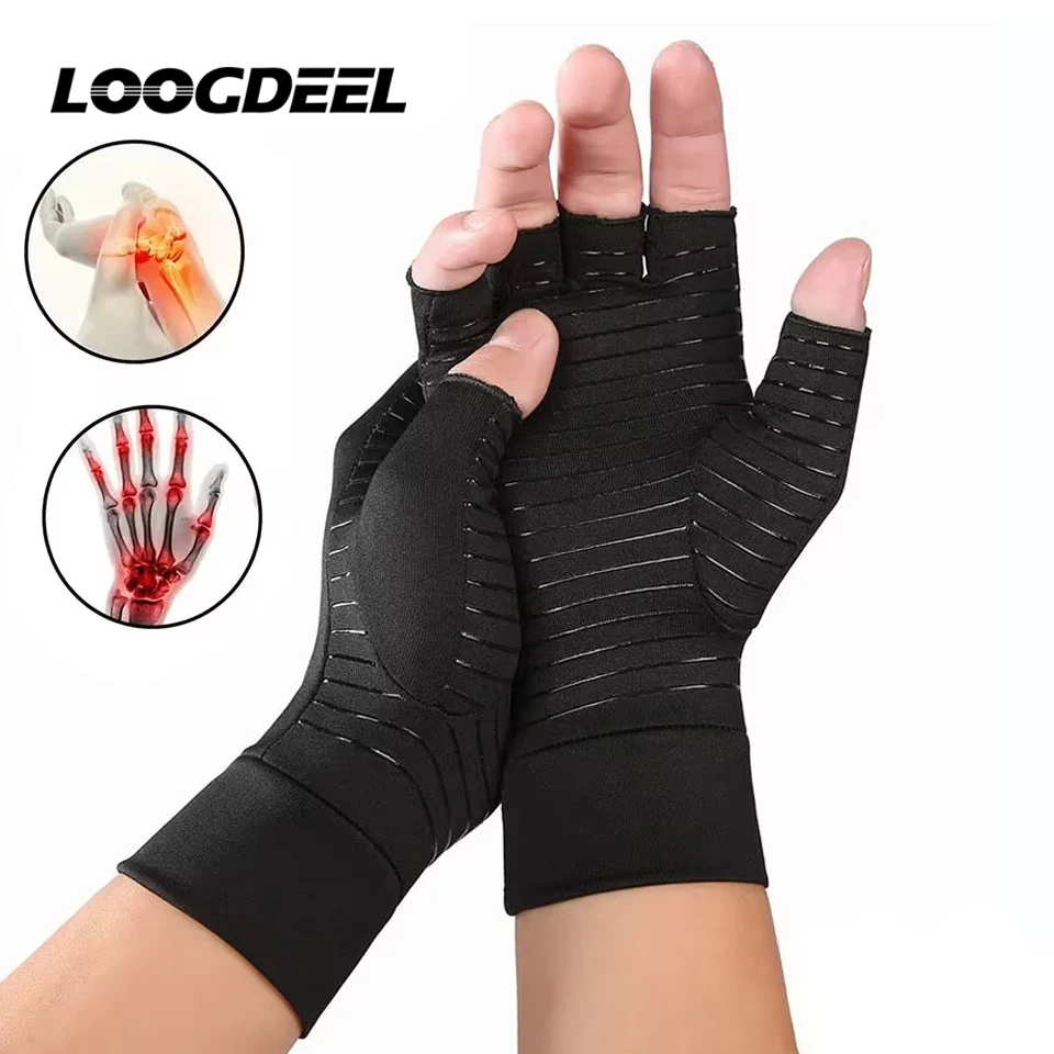 LOOGDEEL 1 paio di guanti per artrite a compressione in rame senza dita tunnel carpale RSI tendinite reumatoide dolore alle mani digitazione del computer