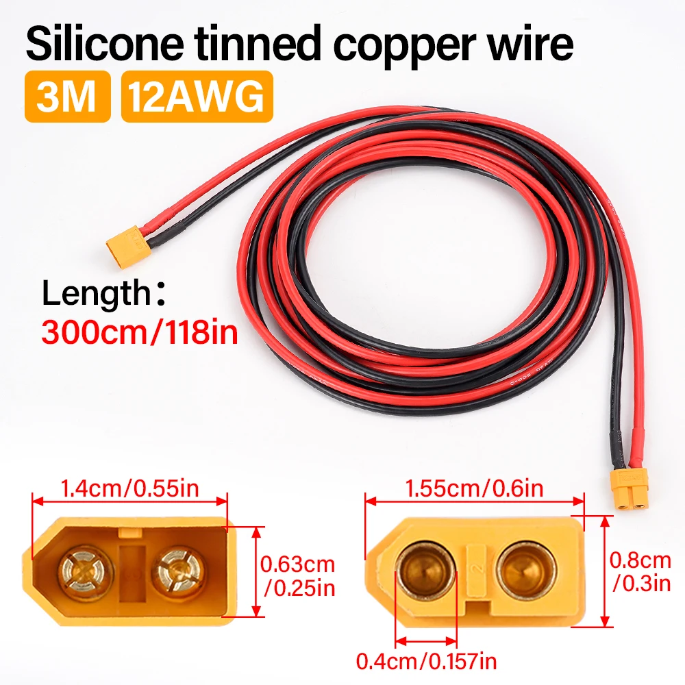 XT60 2M/3M Cable de conexión de enchufe de conversión macho hembra enchufe hembra 12AWG 300cm Cable de extensión de silicona conector de batería