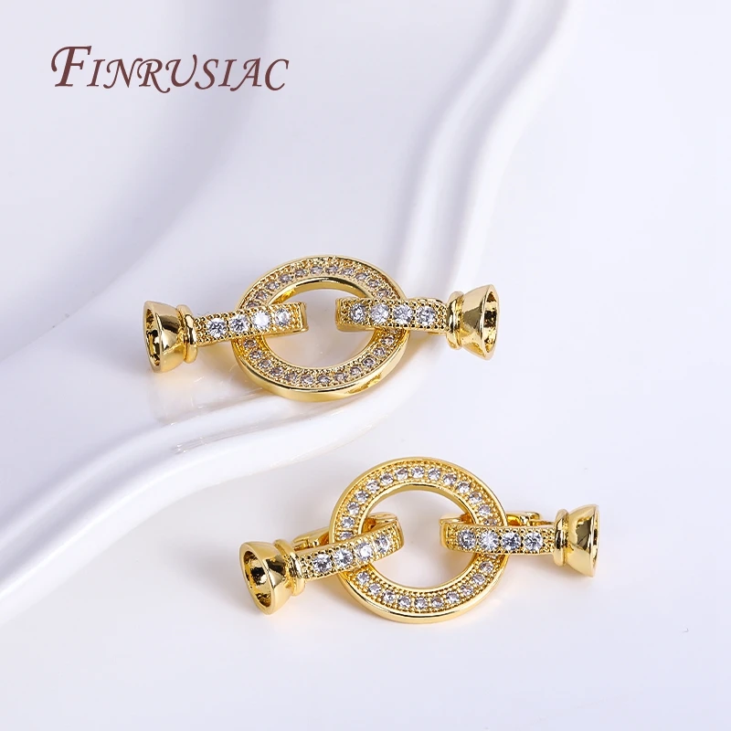 18K Gold PlatedฝังZirconปิดตัวยึดล็อคClaspsสําหรับสร้อยคอ,ลูกปัดClasps Fastener DIYเครื่องประดับมุกอุปกรณ์